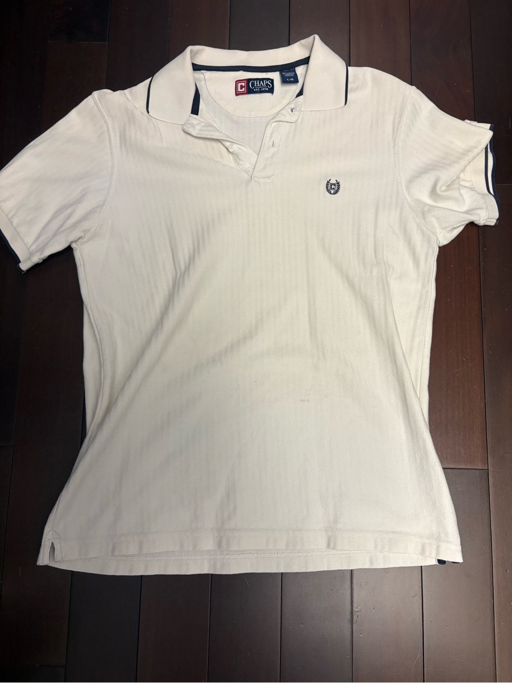 Chaps Men’s Cream Polo with Navy Contrast Trim